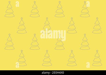 Motif arbres de Noël sur fond jaune. Illustration sans couture du motif pour les textiles, les surfaces et l'emballage. Illustration du nouvel an. Couleurs tendance Banque D'Images