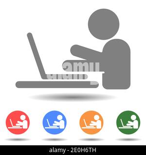 Homme travaillant sur l'icône de vecteur d'ordinateur portable dans un style simple Illustration de Vecteur