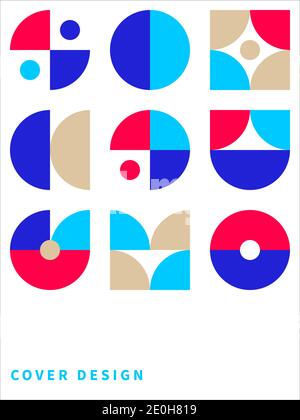 Style rétro des années 60 et 70. Bauhaus fond géométrique couleur sans couture. Répétition avec cercles. Formes géométriques pour affiches et couvertures Illustration de Vecteur