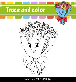 Tracé et couleur. Page de coloriage pour enfants. Pratique de l'écriture manuscrite. Feuille de travail de développement de l'éducation. Page activité. Jeu pour les tout-petits. Vecteur isolé Illustration de Vecteur