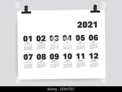 Calendrier 2021 modèle de planificateur de week-end du dimanche au samedi fond blanc. Illustration de Vecteur