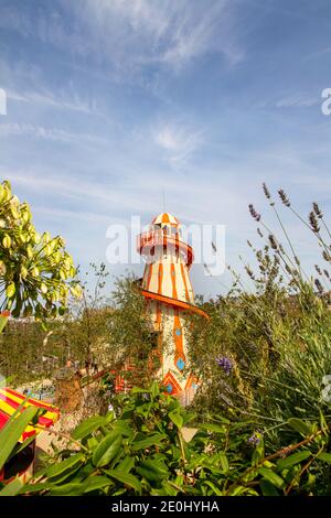 MARGATE, KENT, ROYAUME-UNI - 28 AOÛT 2017. Helter Skelter à l'emblématique Dreamland à Margate, avec ses manèges historiques provenant de plusieurs sites britanniques. Margate, K. Banque D'Images