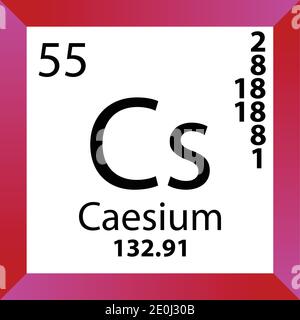 Tableau périodique des éléments chimiques du césium CS. Illustration à vecteur unique, icône colorée avec masse molaire, cont. D'électrons et nombre atomique. Illustration de Vecteur