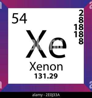 XE Tableau périodique des éléments chimiques au xénon. Illustration à vecteur unique, icône colorée avec masse molaire, cont. D'électrons et nombre atomique. Illustration de Vecteur