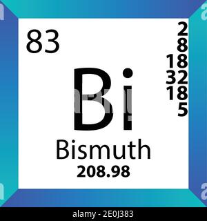 Bi Bismuth élément chimique Tableau périodique. Illustration à vecteur unique, icône colorée avec masse molaire, cont. D'électrons et nombre atomique. Illustration de Vecteur