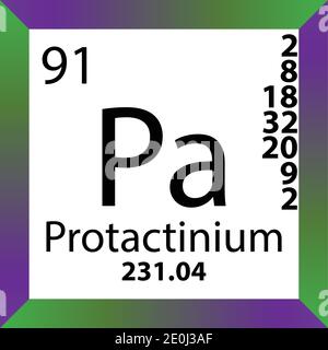 PA Protactinium élément chimique Tableau périodique. Illustration à vecteur unique, icône colorée avec masse molaire, cont. D'électrons et nombre atomique. Illustration de Vecteur