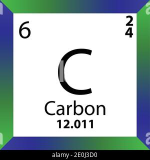 C Tableau périodique des éléments chimiques du carbone. Illustration à vecteur unique, icône colorée avec masse molaire, cont. D'électrons et nombre atomique. Illustration de Vecteur