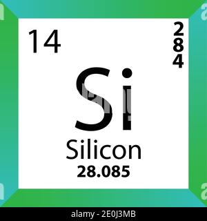 Tableau périodique des éléments chimiques de silicium si. Illustration à vecteur unique, icône colorée avec masse molaire, cont. D'électrons et nombre atomique. Illustration de Vecteur