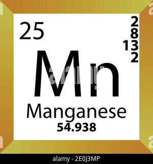 Mn élément chimique manganèse Tableau périodique. Illustration à vecteur unique, icône colorée avec masse molaire, cont. D'électrons et nombre atomique. Illustration de Vecteur