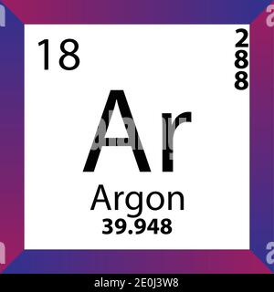 Tableau périodique des éléments chimiques de l'argon AR. Illustration à vecteur unique, icône colorée avec masse molaire, cont. D'électrons et nombre atomique. Illustration de Vecteur