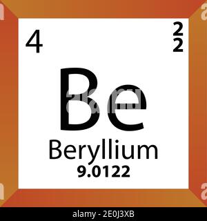 Tableau périodique des éléments chimiques béryllium Be. Illustration à vecteur unique, icône colorée avec masse molaire, cont. D'électrons et nombre atomique. Illustration de Vecteur