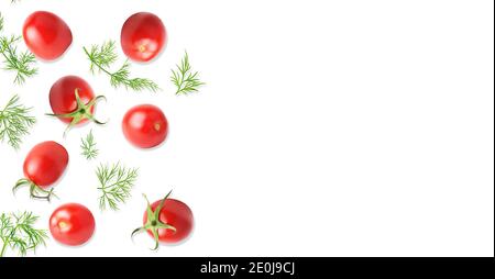 Mise en page créative à base de tomates fraîches et d'aneth Banque D'Images