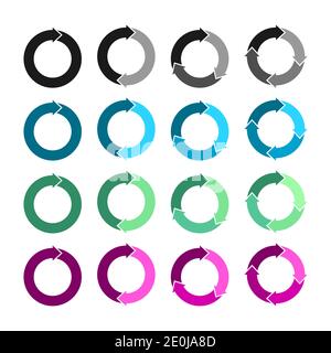 Les flèches de cercle sont de couleurs différentes et tournent sur fond blanc. Actualiser, recharger, recycler, rotation de boucle, collecte d'affiches. Flèches colorées. Vecteur Illustration de Vecteur