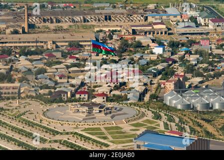 Vue aérienne de la place du drapeau national, Nakhchivan, République autonome de Nakhchivan, un exclave de l'Azerbaïdjan Banque D'Images