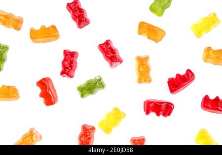 Arrière-plan composé d'ours colorés délicieux. Savoureux motif de bonbons à la gélatine Banque D'Images