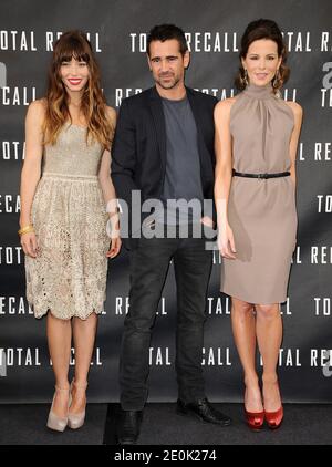 Jessica Biel, Colin Farrell et Kate Beckinsale posent à l'appel photo « Total Recall » qui s'est tenu au four Seasons le 28 juillet 2012 à Los Angeles, en Californie. Photo de Lionel Hahn/ABACAPRESS.COM Banque D'Images