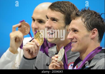 Michael Phelps, des États-Unis, remporte la médaille d'or pendant le Medley de 200 m masculin lors des Jeux olympiques de 2012 à Londres, au Royaume-Uni, le 2 août 2012. Photo de Gouhier-Guibbbbaud-JMP/ABACAPRESS.COM Banque D'Images