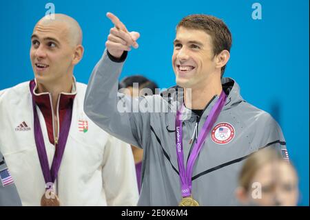 Michael Phelps, des États-Unis, remporte la médaille d'or pendant le Medley de 200 m masculin lors des Jeux olympiques de 2012 à Londres, au Royaume-Uni, le 2 août 2012. Photo de Gouhier-Guibbbbaud-JMP/ABACAPRESS.COM Banque D'Images