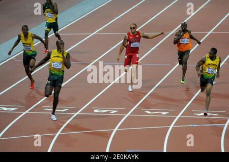 Usain Bolt de la Jamaïque remporte la médaille d'or dans les hommes de 200 mètres aux vêtements synthétiques aux Jeux Olympiques de Londres 2012 à Londres, Royaume-Uni le 9h août 2012. Photo de Henri Szwarc/ABACAPRESS.COM Banque D'Images