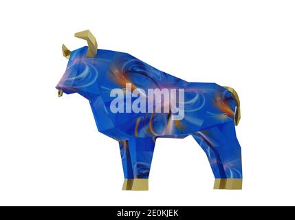 Horoscope Fractal noir Bull isolé sur blanc, symbole de la nouvelle année 2021, rendu 3d Banque D'Images