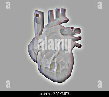 Cœur anatomique gris poly bas, rendu 3d Banque D'Images