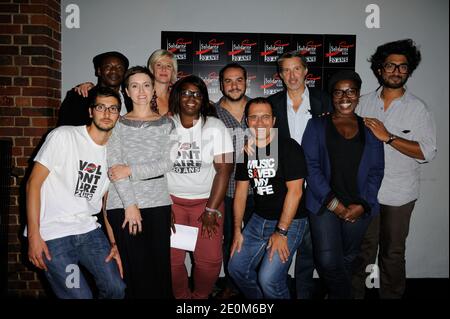 Antoine de Caunes, Luc Barrouet, Sébastien Folin, Claude m'Barali aka MC Solar, Claudia Tagbo, Maitena Biraben, François-Xavier Demaison participant à la conférence de presse de Solidarite sida à Paris, France, le 10 septembre 2012. Photo d'Alban Wyters/ABACAPRESS.COM Banque D'Images