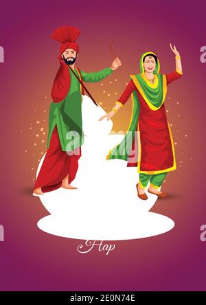 Happy Lohri festival de Punjab Inde fond. Illustration vectorielle de couple jouant la danse lohri. Illustration de Vecteur