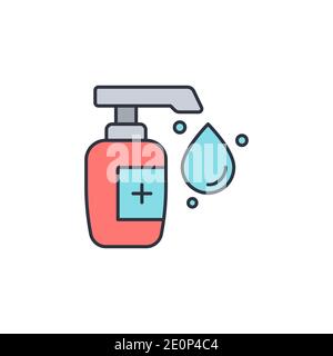 Icône de désinfectant pour les mains, couleur, ligne, signe vectoriel, pictogramme linéaire isolé sur blanc. Symbole, illustration du logo Illustration de Vecteur