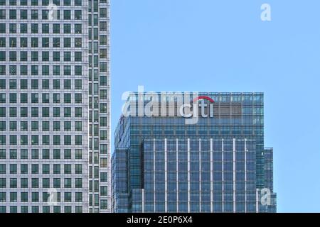 Londres, Royaume-Uni - 03 février 2019 : Sun brille sur le siège de Citi EMEA à Canary Wharf. Citibank (Citigroup Inc.) est une interdiction d'investissement américaine Banque D'Images