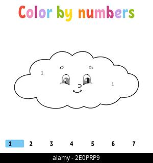 Color by numbers. Coloring book for kids. Cheerful character. Vector illustration. Cute cartoon style. Hand drawn. Fantasy page for children. Isolated Stock Vector