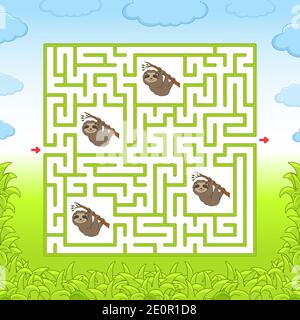 Labyrinthe. Jeu pour Enfants. Drôle de labyrinthe. Développement de l'éducation fiche de travail. Page de l'activité. Casse-tête pour les enfants. Cute cartoon style. Devinette pour les enfants d'âge préscolaire. Lo Illustration de Vecteur