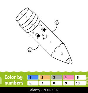 Color by numbers. Coloring book for kids. Cheerful character. Vector illustration. Cute cartoon style. Hand drawn. Fantasy page for children. Isolated Stock Vector