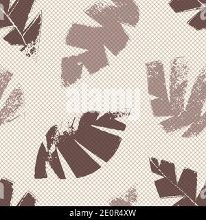 Le style d'impression monochrome laisse un arrière-plan de motif vectoriel transparent. Feuillage texturé coupé dans des tons de brun sur fond pastel. Fait à la main Illustration de Vecteur