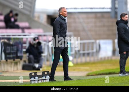 NORTHAMPTON, ANGLETERRE. 2 JANVIER. Keith Curle, directeur de Northampton Town, lors du match de la Sky Bet League One, entre Northampton Town et Sunderland, au PTS Academy Stadium, à Northampton, le samedi 2 janvier 2021. (Credit: John Cripps | MI News) Credit: MI News & Sport /Alay Live News Banque D'Images