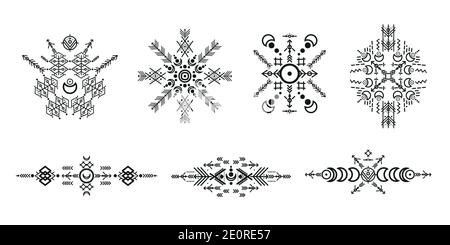 Ensemble de décorations et de flèches de style tribal. Collection de motifs ornementaux d'origine américaine. Illustration vectorielle Illustration de Vecteur