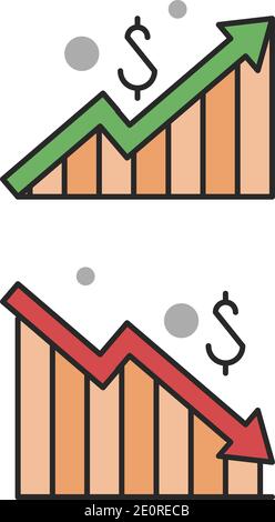 Inflation et déflation concept. Diagramme des profits et pertes. Illustration de style plat. Isolé sur fond blanc. Illustration de Vecteur