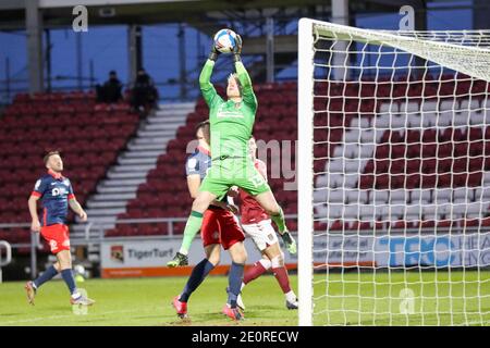 NORTHAMPTON, ANGLETERRE. 2 JANVIER. Jonathan Mitchell, gardien de la ville de Northampton, lors de la deuxième moitié de la Sky Bet League, un match entre Northampton Town et Sunderland au PTS Academy Stadium, Northampton, le samedi 2 janvier 2021. (Credit: John Cripps | MI News) Credit: MI News & Sport /Alay Live News Banque D'Images