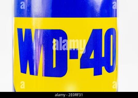 Dans cette illustration, la marque d'un lubrifiant WD-40 en spray Banque D'Images