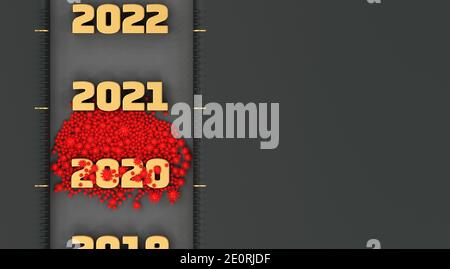 Chronologie avec l'année 2020 pleine de virus - rendu 3D Banque D'Images