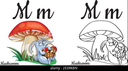 Champignon. Lettre M de l'alphabet vectoriel, page de coloriage Illustration de Vecteur