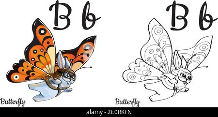 Papillon. Lettre B de l'alphabet vectoriel, page de coloriage Illustration de Vecteur