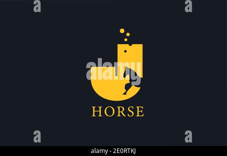 J jaune cheval lettre logo icône avec forme de l'étalon à l'intérieur. Design créatif pour les entreprises et les entreprises Illustration de Vecteur