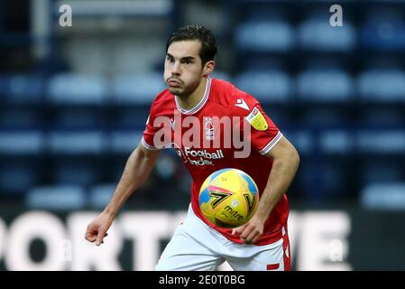 Preston, Royaume-Uni. 02 janvier 2021. Yuri Ribeiro de la forêt de Nottingham en action. EFL Skybet Championship Match, Preston North End v Nottingham Forest au Deepdale Stadium de Preston le samedi 2 janvier 2021. Cette image ne peut être utilisée qu'à des fins éditoriales. Utilisation éditoriale uniquement, licence requise pour une utilisation commerciale. Aucune utilisation dans les Paris, les jeux ou les publications d'un seul club/ligue/joueur.pic par Chris Stading/Andrew Orchard sports Photography/Alamy Live News crédit: Andrew Orchard sports Photography/Alamy Live News Banque D'Images