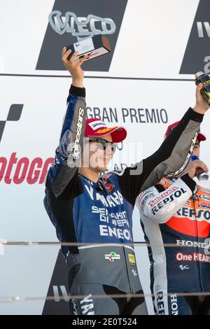 Le pilote espagnol de MotoGP Jorge Lorenzo de Yamaha lors du Grand Prix d'Espagne de MotoGP à Aragon, en Espagne, le 30,2012 septembre. Photo de Malkon/ABACAPRESS.COM Banque D'Images