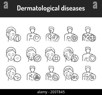 Jeu d'icônes de couleur pour les maladies dermatologiques. Pictogrammes pour la page Web, l'application mobile, la promotion. Élément de conception UI UX GUI. Contour modifiable. Illustration de Vecteur