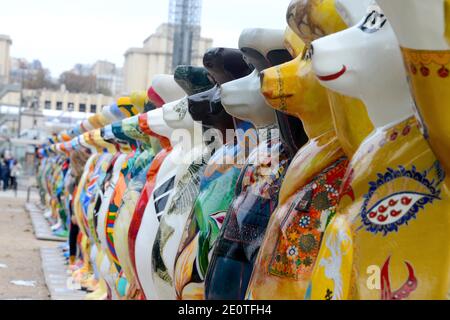 Illustration de "United Buddy Bears" pour célébrer le 25ème anniversaire de l'amitié franco-allemande à Paris, France, le 12 octobre 2012. Photo de Nicolas Briquet/ABACAPRESS.COM Banque D'Images