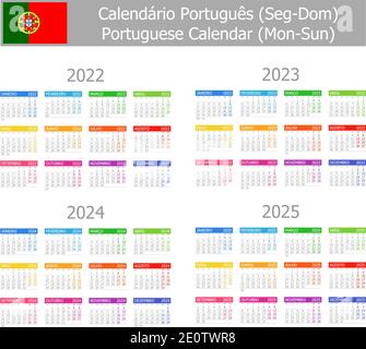 2022-2025 Portugais Type-1 Calendrier mon-Soleil sur fond blanc Illustration de Vecteur