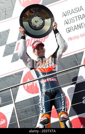 Casey Stoner, pilote de MotoGP en Australie, de Honda HRC, lors de la journée de course du Grand Prix d'Australie de MotoGP à Phillip Island Australia le 28 octobre 2012. Photo de Malkon/ABACAPRESS.COM Banque D'Images