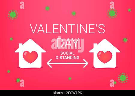 distance sociale pour la saint-valentin. rester à la maison pour les vacances. illustration vectorielle plate. Illustration de Vecteur