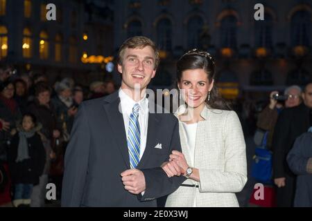 Archiduke Christoph, d'Autriche, et Adelaide Drape-Frisch, qui arrivent à leur cérémonie de mariage civil à l'hôtel de ville de Nancy, en France, le 28 décembre 2012. Photo par ABACAPRESS.COM Banque D'Images